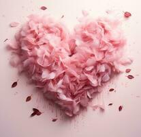 ai generato il rosa petali avere stato disposte in un' cuore forma foto