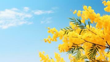 ai generato mimosa ramo, fiori, albero ramo, ramo telaio animazione foto