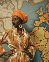 ai generato un' donna vestito nel africano abbigliamento è Il prossimo per un' manifesto foto
