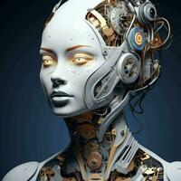 ai generato 3d interpretazione robot. 3d interpretazione testa ritratto di un' robot donna. robot o cyborg donna su buio sfondo. artificiale intelligenza concetto. foto