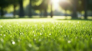 ai generato un' foto di un' verde prato a il erba verde prato