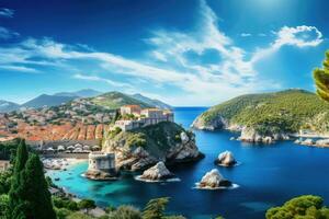 ai generato dubrovnik vecchio cittadina su il Adriatico mare nel Croazia, generale Visualizza di dubrovnik - fortezze lovrijenac e bokar visto, ai generato foto