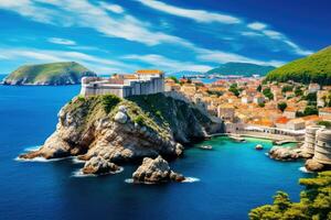 ai generato dubrovnik vecchio città nel Croazia. dubrovnik è un' popolare turista destinazione di Croazia, generale Visualizza di dubrovnik - fortezze lovrijenac e bokar visto, ai generato foto