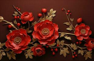 ai generato rosso fiori fatto con rosso carta foto