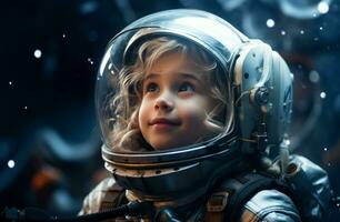 ai generato poco ragazza astronauta nel spazio foto