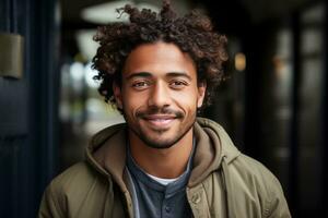 ai generato un' uomo con afro capelli è sorridente foto