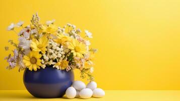 ai generato un' vivace Pasqua uovo e fiore preparativi foto