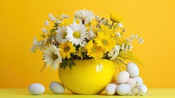 ai generato un' vivace Pasqua uovo e fiore preparativi foto