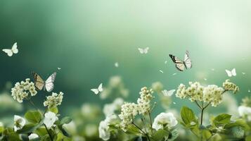 ai generato primavera verde prato sfondo con copia spazio foto