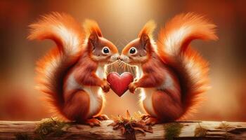 ai generato baffuto sussurra di amore scoiattoli condivisione un' cuore foto