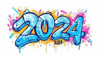 ai generato energico e vivace 2024 graffiti scritte, perfettamente cattura urbano strada stile foto