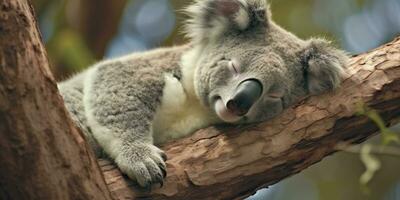 ai generato koala addormentato nel albero. ai generato foto