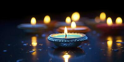 ai generato contento diwali. diya olio lampade erano illuminato durante il celebrazione. ai generato foto