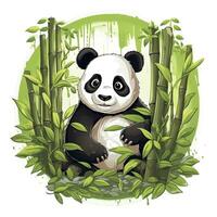 ai generato carino panda nel il mezzo di un' bambù foresta. maglietta design. ai generato foto