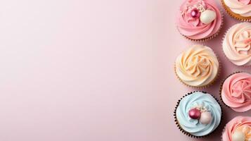 ai generato dolce cupcakes sfondo con copia spazio foto
