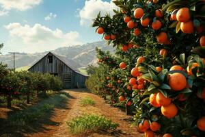 ai generato arancia azienda agricola nel California foto