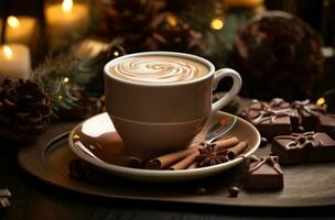 ai generato cacao burro caldo cioccolato 3d sfondo Natale foto