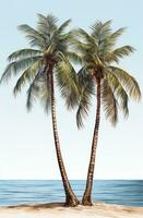 ai generato tre solitario palma alberi siamo posto insieme, con linterna e bianca sfondo foto