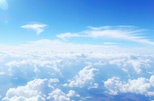ai generato aereo Visualizza di bianca nuvole vicino blu cielo al di sopra di orizzonte sopra il nuvole foto