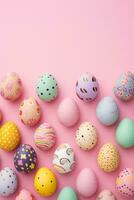 ai generato un' allegro composizione di festivo Pasqua uova foto