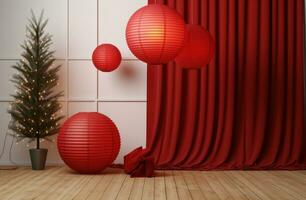 ai generato Natale decorazione rosso carta lanterna, foto