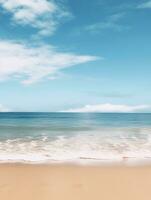 ai generato il spiaggia Visualizza su un' blu cielo giorno, foto