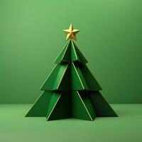 ai generato un' triangolo Natale albero nel un' 3d interpretazione su un' verde sfondo foto