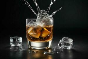 ai generato Rum spruzzo con ghiaccio cubi. professionista foto