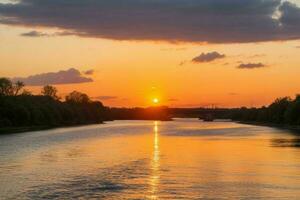 ai generato d'oro ora tramonto su il fiume. professionista foto