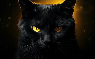 ai generato il museruola di un' nero gatto con giallo occhi. il viso di un' gatto. foto