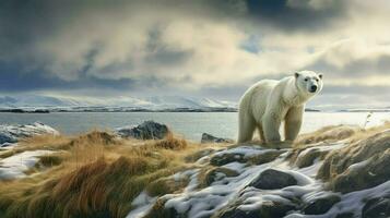 ai generato sterile costiero tundra paesaggio foto