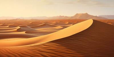 ai generato paesaggio di un' caldo deserto con sabbia dune, sera leggero foto