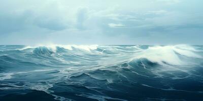 ai generato paesaggio marino, tempestoso oceano con alto onde foto