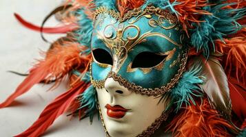 ai generato veneziano carnevale maschera isolato su bianca sfondo foto