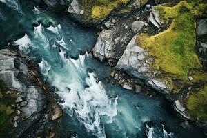 ai generato fiume e verde foresta naturale parco, aereo Visualizza foto