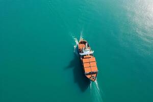 ai generato aereo Visualizza di blu mare e barca foto