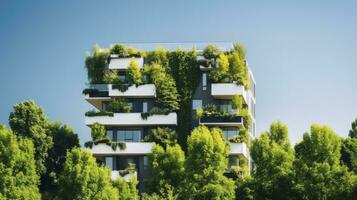 ai generato sostenibile ecofriendly edificio nel moderno città foto