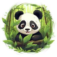 ai generato carino panda nel il mezzo di un' bambù foresta. maglietta design. ai generato foto