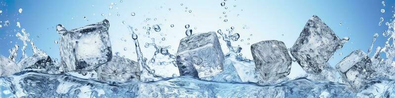 ai generato pezzi di ghiaccio e acqua su blu sfondo. generativo ai foto