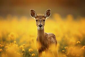 ai generato femmina capriolo cervo con bellissimo fiore. ai generato foto