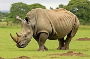 ai generato bianca rinoceronte pascolo. ai generato foto