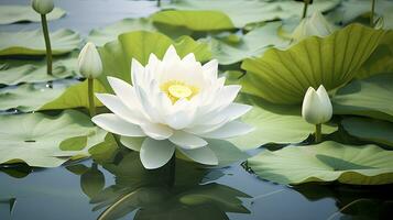 ai generato bianca loto fiore nel acqua. ai generato foto