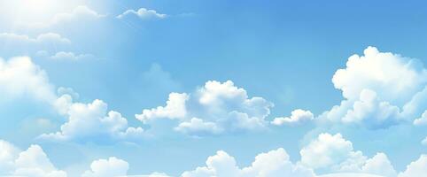ai generato soleggiato sfondo, blu cielo con bianca nuvole e sole. generativo ai foto