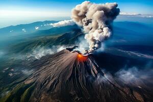 ai generato vulcano in eruzione vulcanico eruzione 3d illustrazione erupt eruzione foto