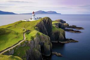 ai generato skye isola nido punto faro nel altopiano. ai generato foto