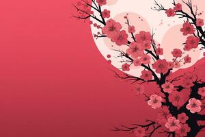 ai generato Cinese nuovo anno sfondo. rosa fioritura sakura rami sfondo. orientale naturale modello con Cinese nube decorazione bandiera design nel Vintage ▾ stile. ai generativo foto