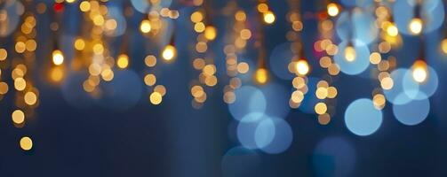 ai generato vacanza illuminazione e decorazione concetto, Natale ghirlanda bokeh luci al di sopra di buio blu sfondo. ai generato foto