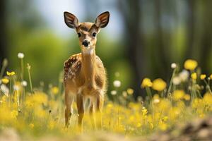 ai generato femmina capriolo cervo con bellissimo fiore. ai generato foto