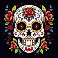 ai generato messicano Rose cranio. messicano Rose cranio. dia de los muertos shugar colorato testa. ai generato foto