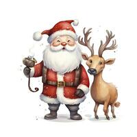 ai generato carino Santa Claus in piedi con renna. ai generato foto
